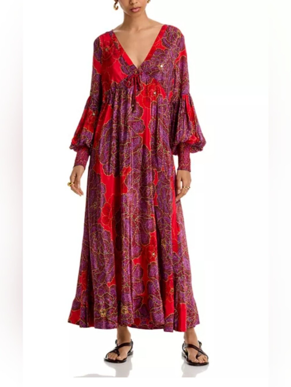 Farm Rio Sequin Flowers Red Maxi Dress Size Medium - Picture 9 of 9